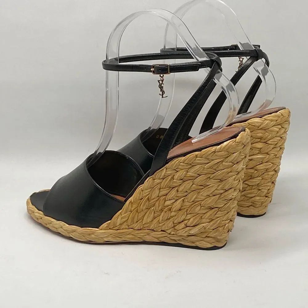Saint Laurent Paloma 95 leather espadrille wedge sandals size 38